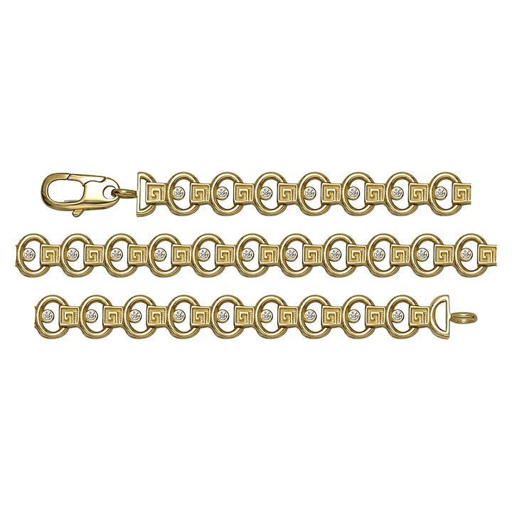 Solid gold fancy link bracelet, 7.70 g — shown in three rows across the frame.