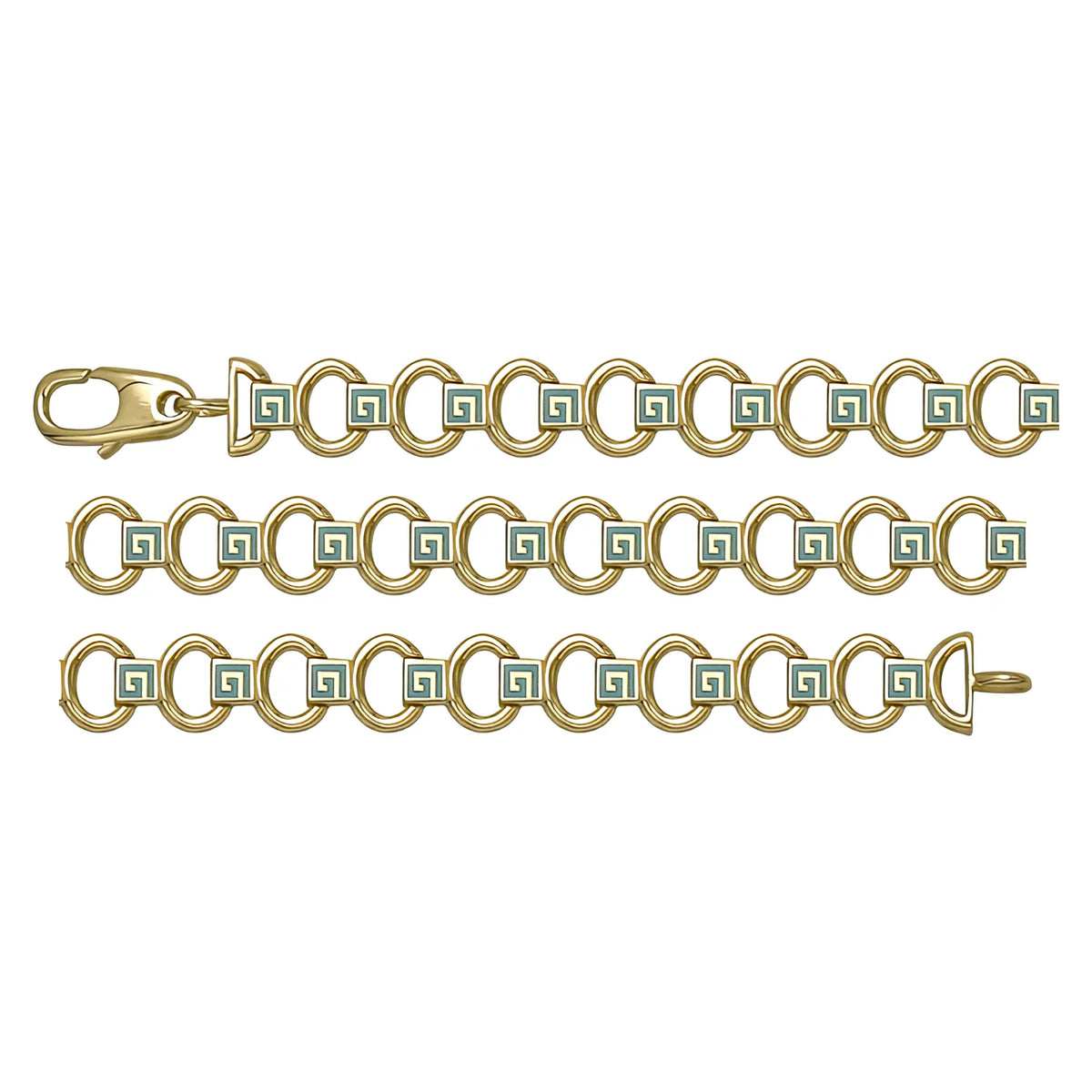 Solid gold fancy link bracelet, 5.90 g — shown in three rows across the frame.