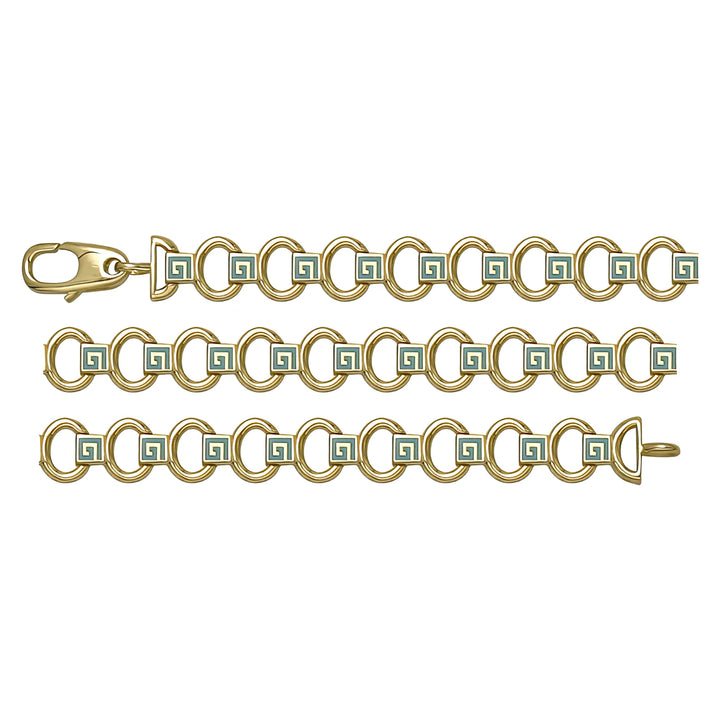 Solid gold fancy link bracelet, 5.90 g — shown in three rows across the frame.