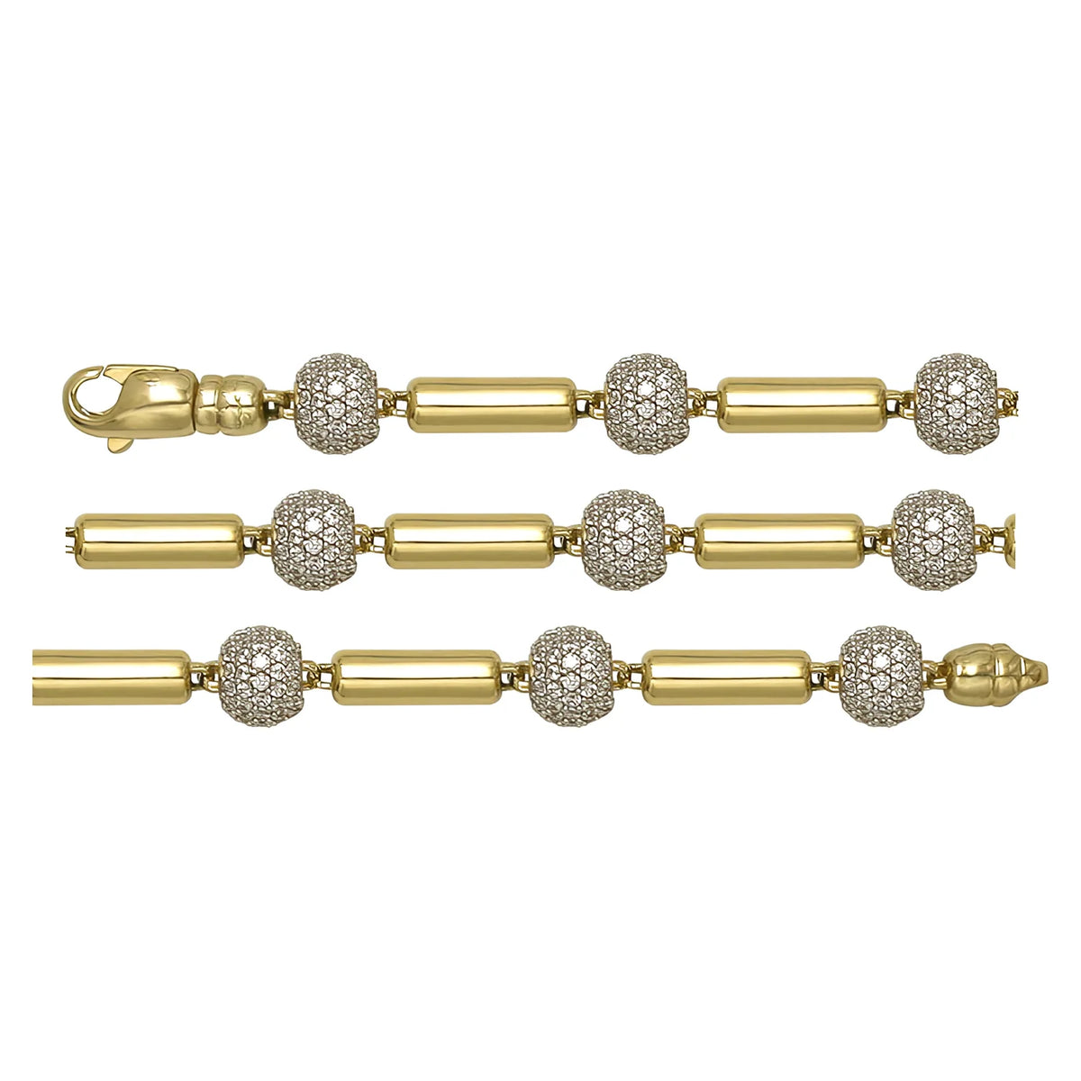 Solid gold bead bracelet, 11.30 g — shown in three rows across the frame.