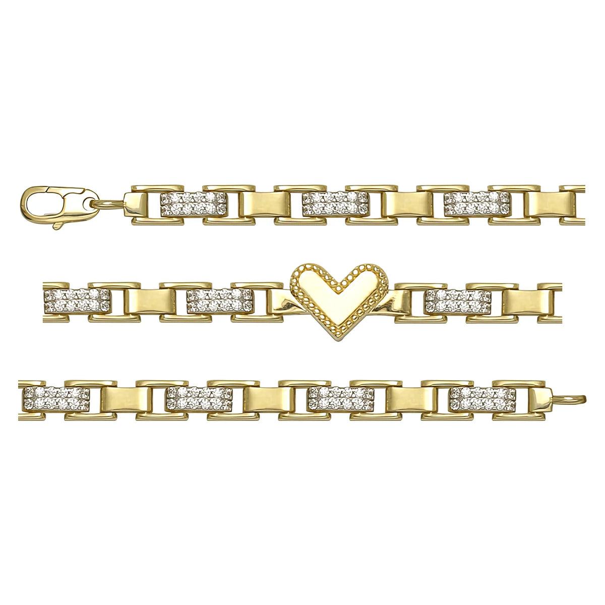 Solid gold bar link bracelet, 9.35 g — shown in three rows across the frame.