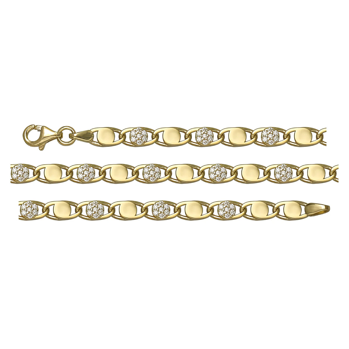 Solid gold mariner bracelet, 5.15 g — shown in three rows across the frame.